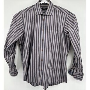Bugatchi Uomo Long Sleeve Button Down Multicolored Striped‎ Shirt Men's XL